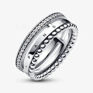 Pandora Signature Logo Pav?? & Beads Ring